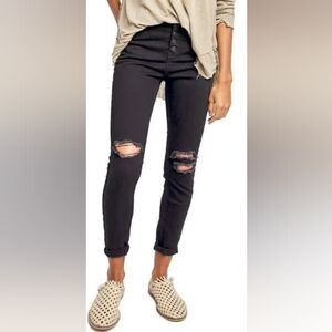 NWT Free People Sabrina Button Front High Waist Super Skinny Jeans Washed Black